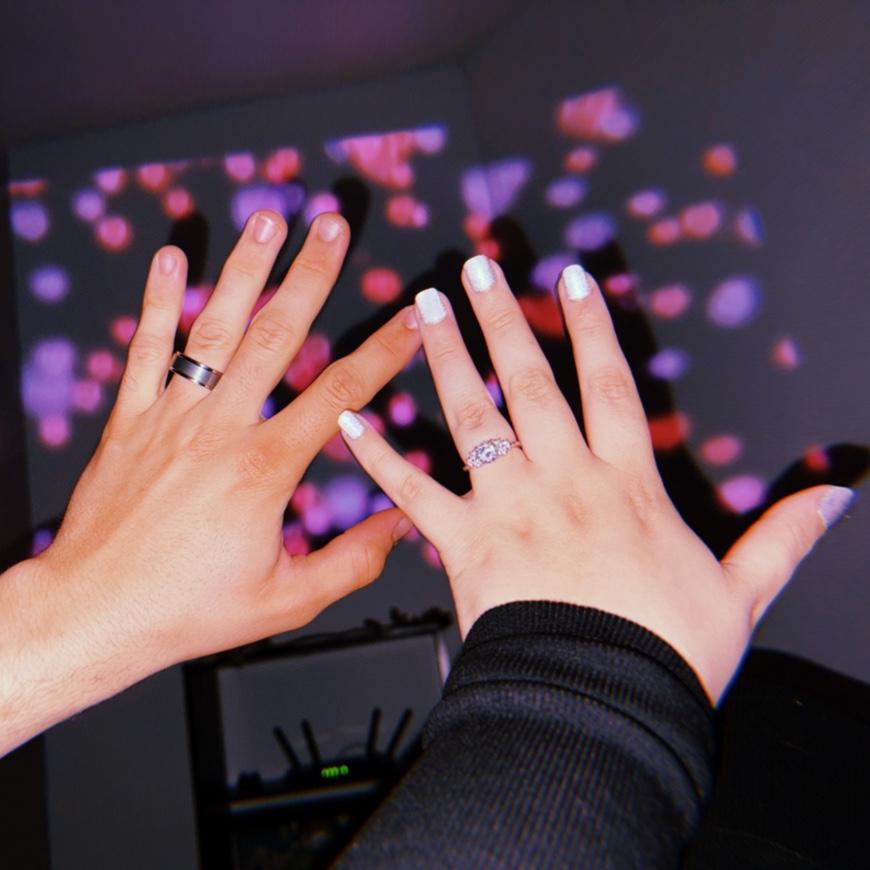 Our engagement announcement! He got a ring too, of course!
