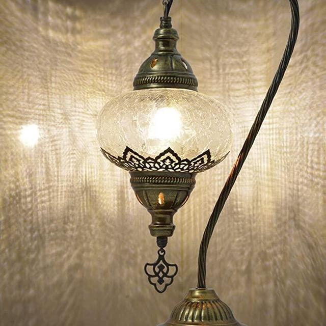 mozaist Turkish Lamp, Swan Neck Mosaic Table Lamp, Moroccan Decorative Glass Antique Bohemian Vintage Lamp Shade, Tiffany Desk Bedside Stained Glass Lamp with US Plug and E12 Socket