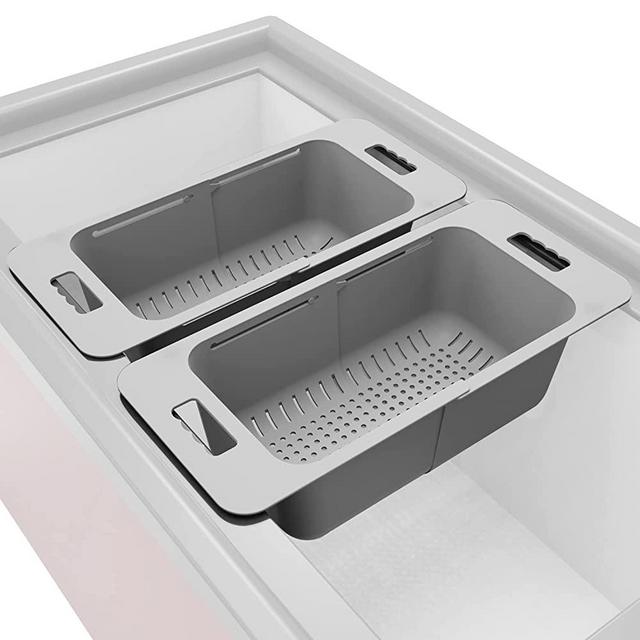 Adjustable Freezer Baskets for Chest Freezer - Yatmung Deep Freezer Organizer Bins Expandable - Universal Freezer Storage Bins with Handle - Freezer Organization Accessories for Kitchen - Gray, 2-PACK