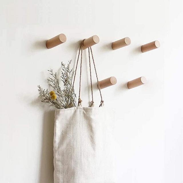 HomeDo Natural Wooden Coat Hooks Wall Mounted Vintage Single Organizer Hangers, Handmade Craft Hat Rack Hat Hanger(Beech-3inch, 6Pack)
