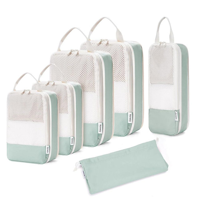 Narwey 6 Set Compression Packing Cubes Travel for Carry on Women, Packing Organizers Bag for Backpack Luggage Suitcase Duffle Bags (Mint Green)