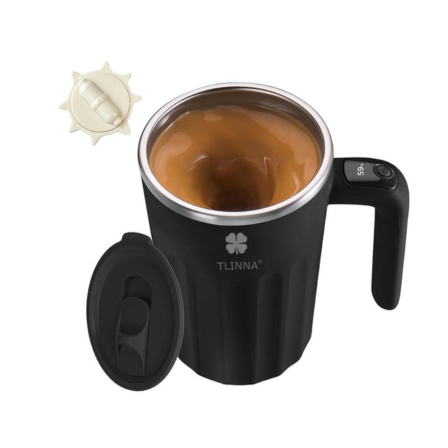 TLINNA Drink Stirrer,Electric Mixing Mug,Electric Stirring Mug, Coffee Mug,Suitable for Coffee, Milk, Cocoa and Other Beverages (Black, 16 oz)