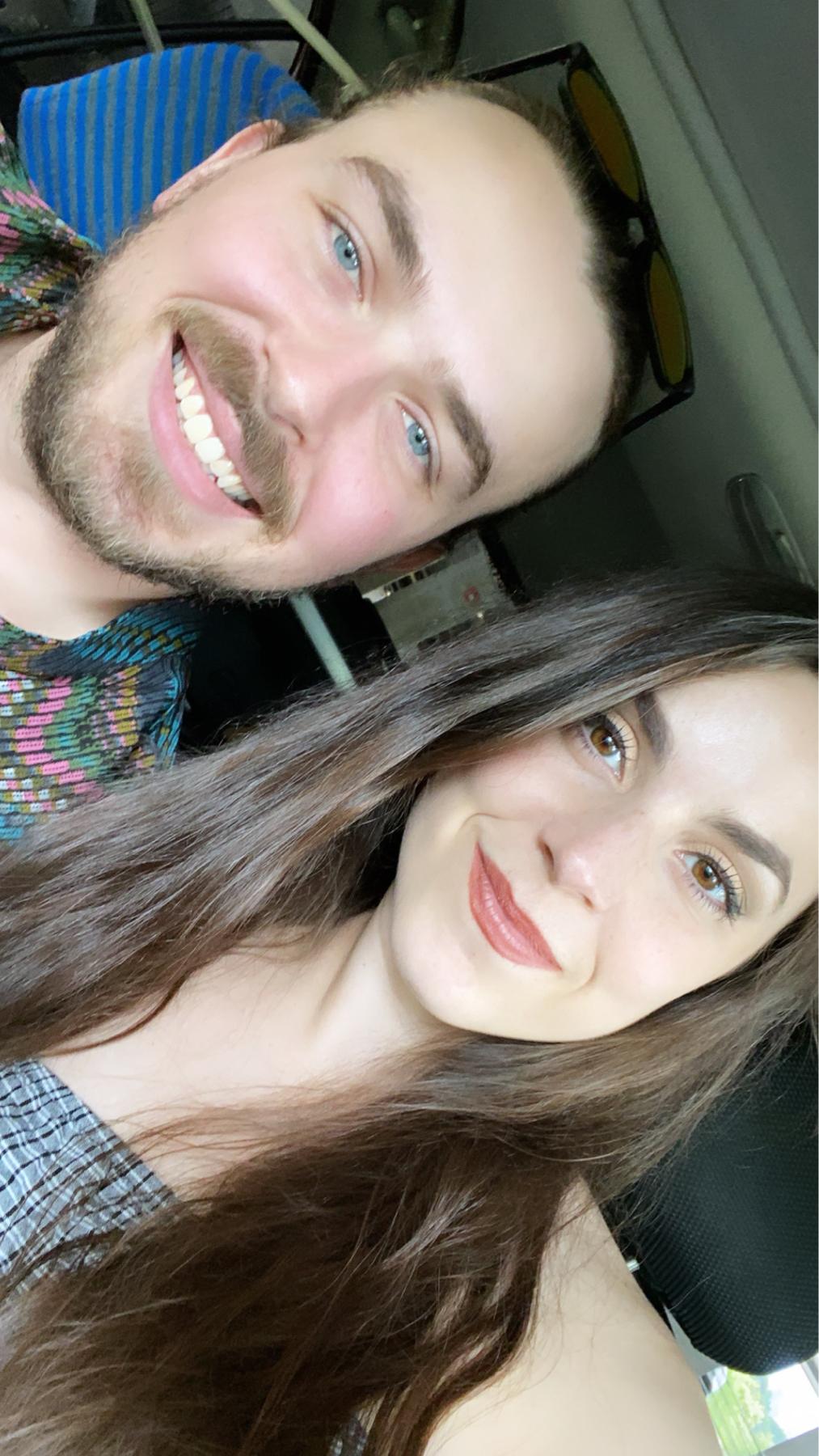 In the car waiting for our appointment to look at engagement rings at Brilliant Earth Summer 2021.