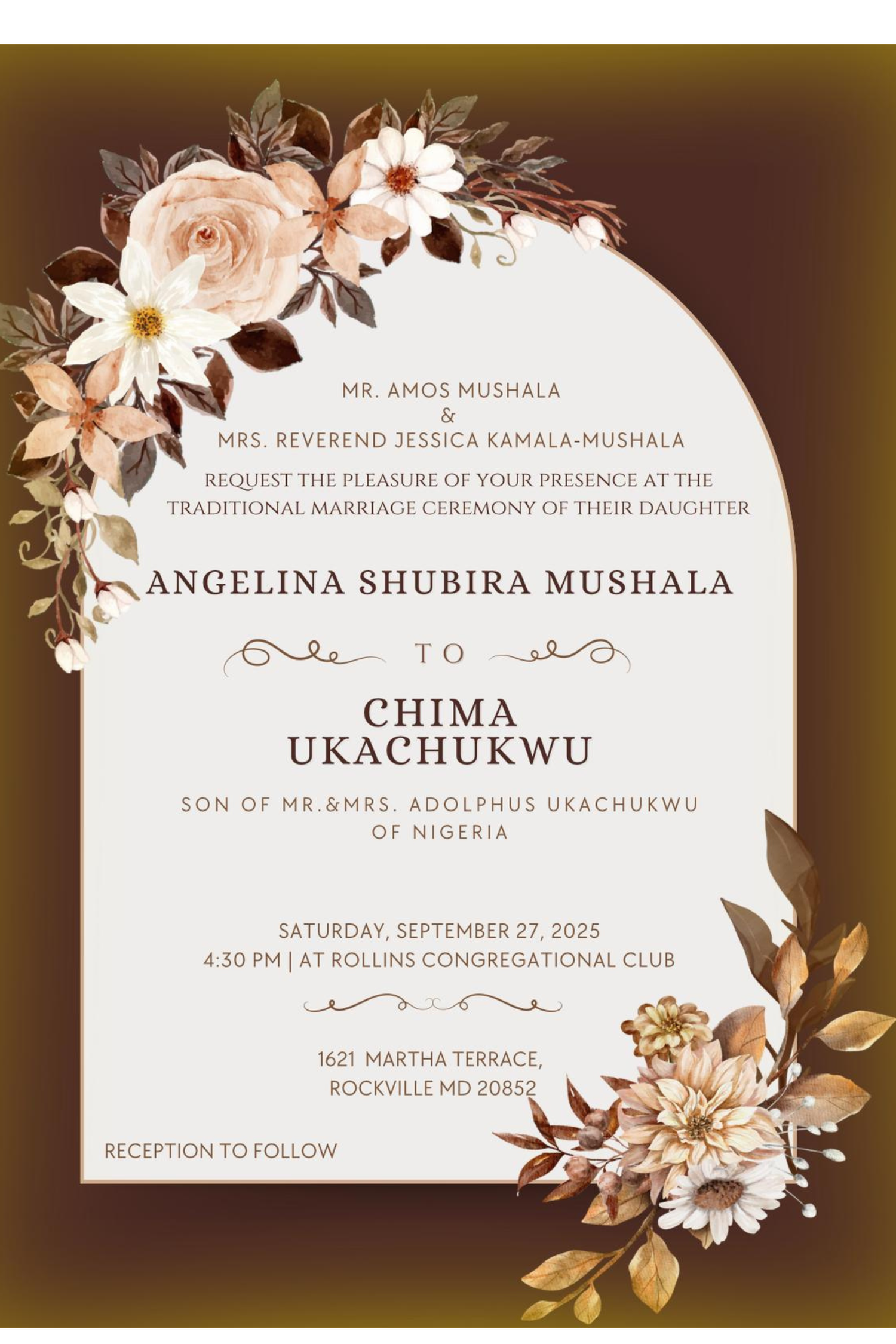 The Wedding Website of Angelina Mushala and Chima Ukachukwu