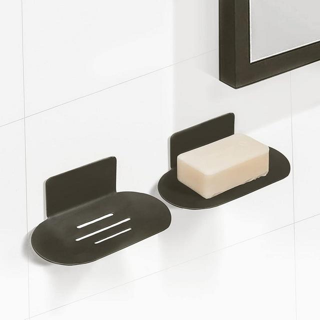 Rise age Soap Holders for Shower, Adhesive Soap Dishes for Shower Stainless Steel Black Bar Soap Holder for Shower No Drilled Soap Holder for Shower Wall, Bathroom, Kitchen Sink (Matte Black 2 Pcs)