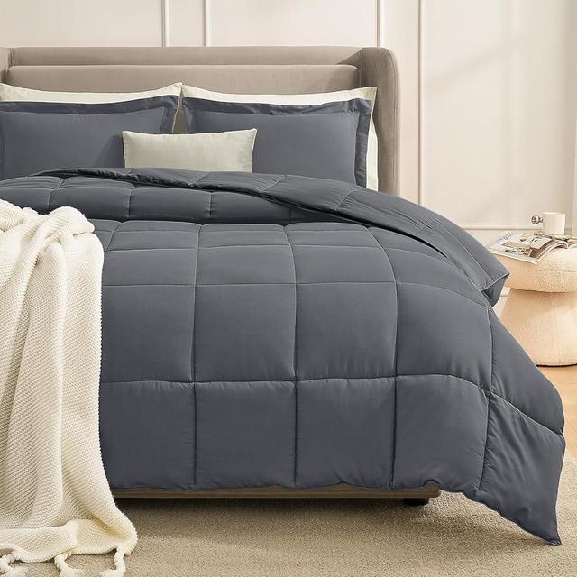 Homelike Moment Queen Comforter Set Dark Grey, Lightweight Comforters Queen Size Set, Soft Down Alternative Bed Comforter Full Size All Season 3 Pcs Bedding Set, 1 Comforter 90”x90“+2 Shams 20“x26”