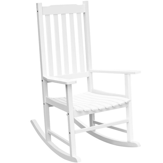 Flamaker Outdoor Rocking Chair Oversized Wooden Patio Chairs with Widened Armrest High Back Porch Rocker for Lawn, Garden, Backyard, Fire Pit (White)