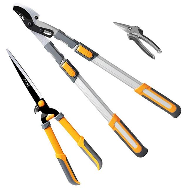 AIRAJ 3Pcs Professional Hedge Lopper Set,27" Tree Loppers,24'' Heavy Duty Hedge Shears and 7.5'' Cut Easy Hand Pruners,The Best Choice for Garden Tools