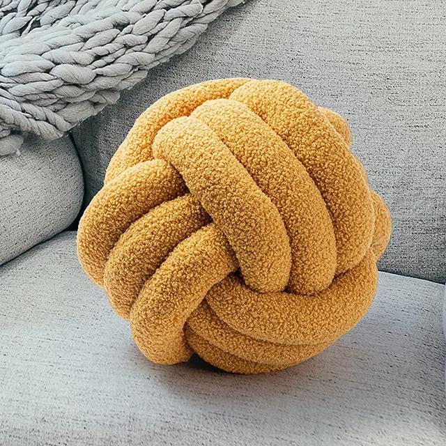 Uvvyui Knot Pillow Ball, Soft Home Decorative Pillows, Round Throw Pillow, Handmade Knotted Plush Pillow, Round Boucle Pillow Cushion (8.6 Inches Ginger)