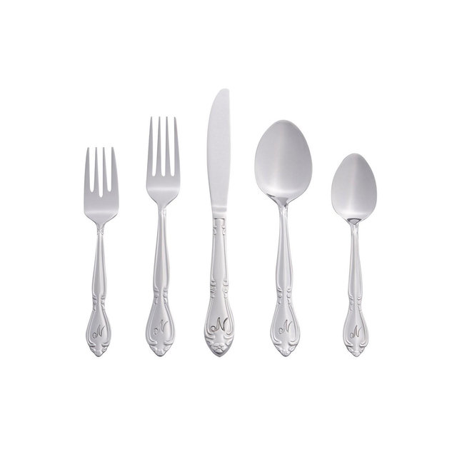 Riverridge Rose 46 Piece Monogrammed Flatware Set - N, Service for 8