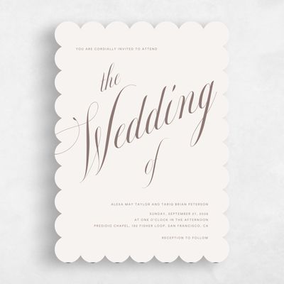 Beige Scalloped Wedding Invitation - Dametta Classic