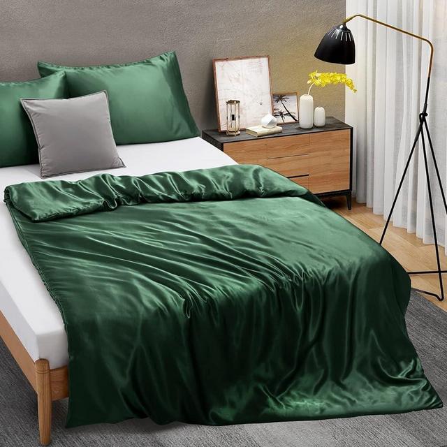 Ersmak 48" x 72" Duvet Cover for Weighted Blanket, Removable Satin Duvet Cover for Weighted Blanket, 8 Ties Secure Fastening, Emerald Green