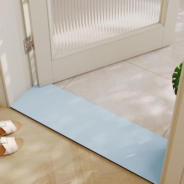 BANEBOR Cuttable Bath Mat for Narrow Spaces - Super Absorbent Doorway Floor Mat, Non-Slip Shower Threshold Rug for Bathroom, Kitchen, Entryway (Blue, 47''x12'')