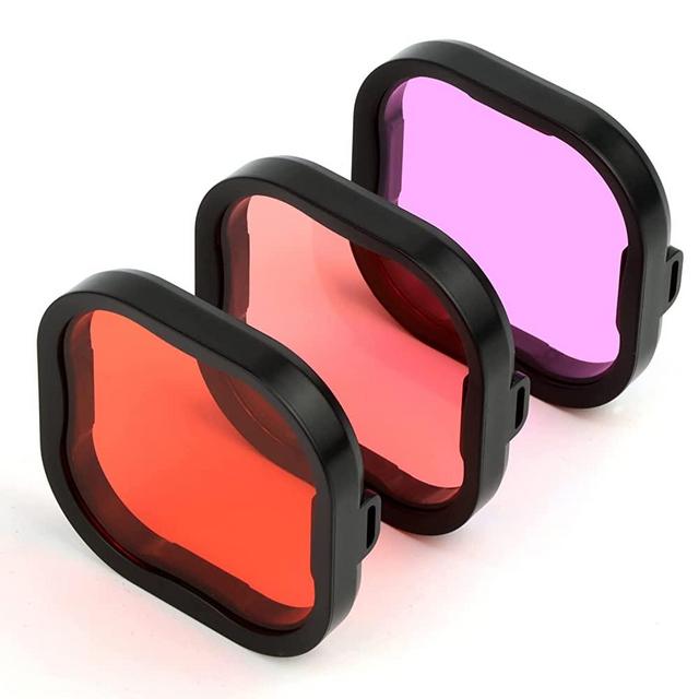 Underwater Camera Dive Filters for GoPro Hero 8,9 and 10 Black Protective Housing Lens Cover in Red, Light Red, and Magenta, Professional Color Correcting Photography Accessory Title