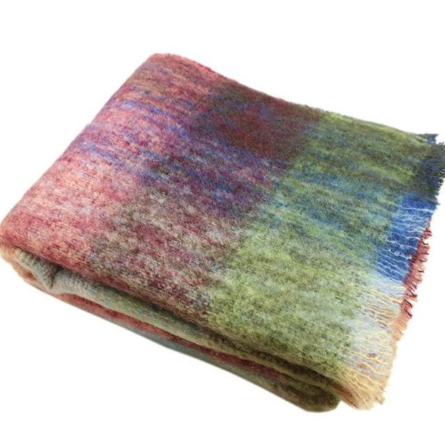 Genuine Irish Angora Mohair & Wool Throw Blanket Imported from Ireland, 72"x54" Inches, Traditional Celtic Style, Super Soft Feel & Warmth, Plaid Multicolor