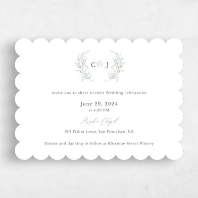 Green Scalloped Wedding Invitation - Merriott Landscape