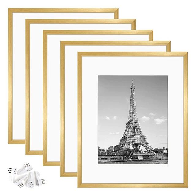upsimples 16x20 Picture Frame Set of 5, Display Pictures 11x14 with Mat or 16x20 Without Mat, Wall Gallery Poster Frames, Gold