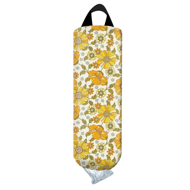AYBELWG Plastic Bag Holder, Wall Mount Grocery Bag Organizer, Funny Hanging Trash Storage Dispenser for Home Kitchen Cute Yellow Floral