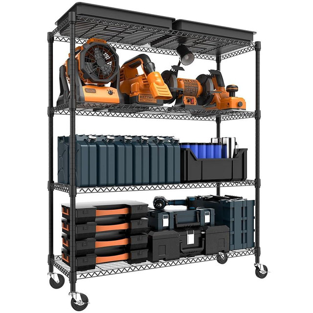 M MZG 4 Tiers Storage Shelves Load 1400LBS, Metal Shelving Wire Metal Shelving Unit Shelves for Storage Adjustable Garage Shelving for Pantry Kitchen Garage Black 17.7" D x 47.3" W x 62.7" H
