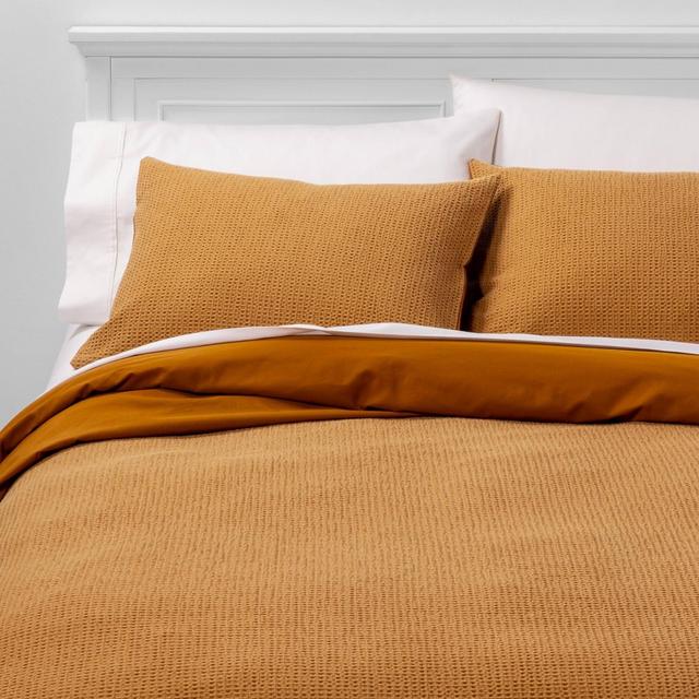 Full/Queen Washed Waffle Weave Duvet Cover & Sham Set Caramel - Threshold™