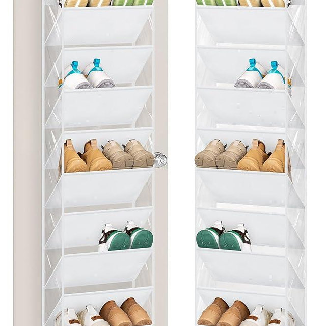 AOODA 10 Tier Clear Over the Door Shoe Organizer Storage, Deep Pockets Large Hanging Shoe Rack for Closet Door, Fit 20 Pairs Sneaker Holder Hanger for Boots (White)