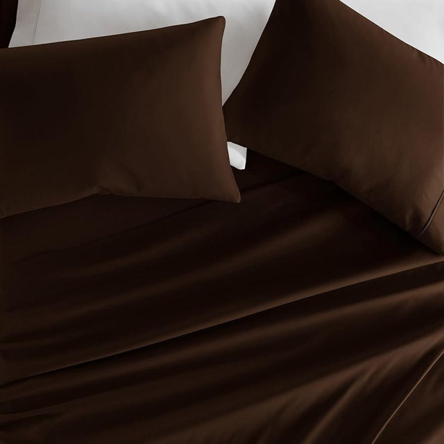 Linen Market Double-Brushed Microfiber King Sheet Set 4 Piece – Oeko-TEX Certified Ultra Soft & Wrinkle-Free - 16" Deep Pocket Sheets - Easy Care King Size - Chocolate
