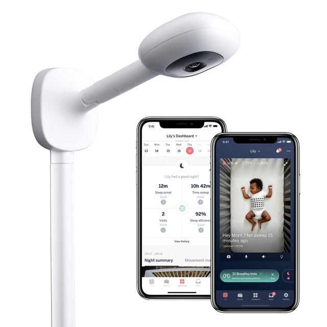 Nanit Plus - Smart Baby Monitor and Wall Mount: Camera with HD Video Audio - Sleep Tracking - Night Vision - Temperature Humidity Sensors and Two-Way Audio 