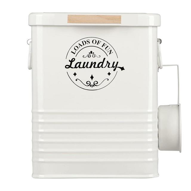 Laundry Detergent Powder Container Dispenser Holder for Laundry Room Organization. Metal Laundry Soap Dispenser with Scoop and Lid. Modern Farmhouse Laundry Room Decor and Accessories (Cream)