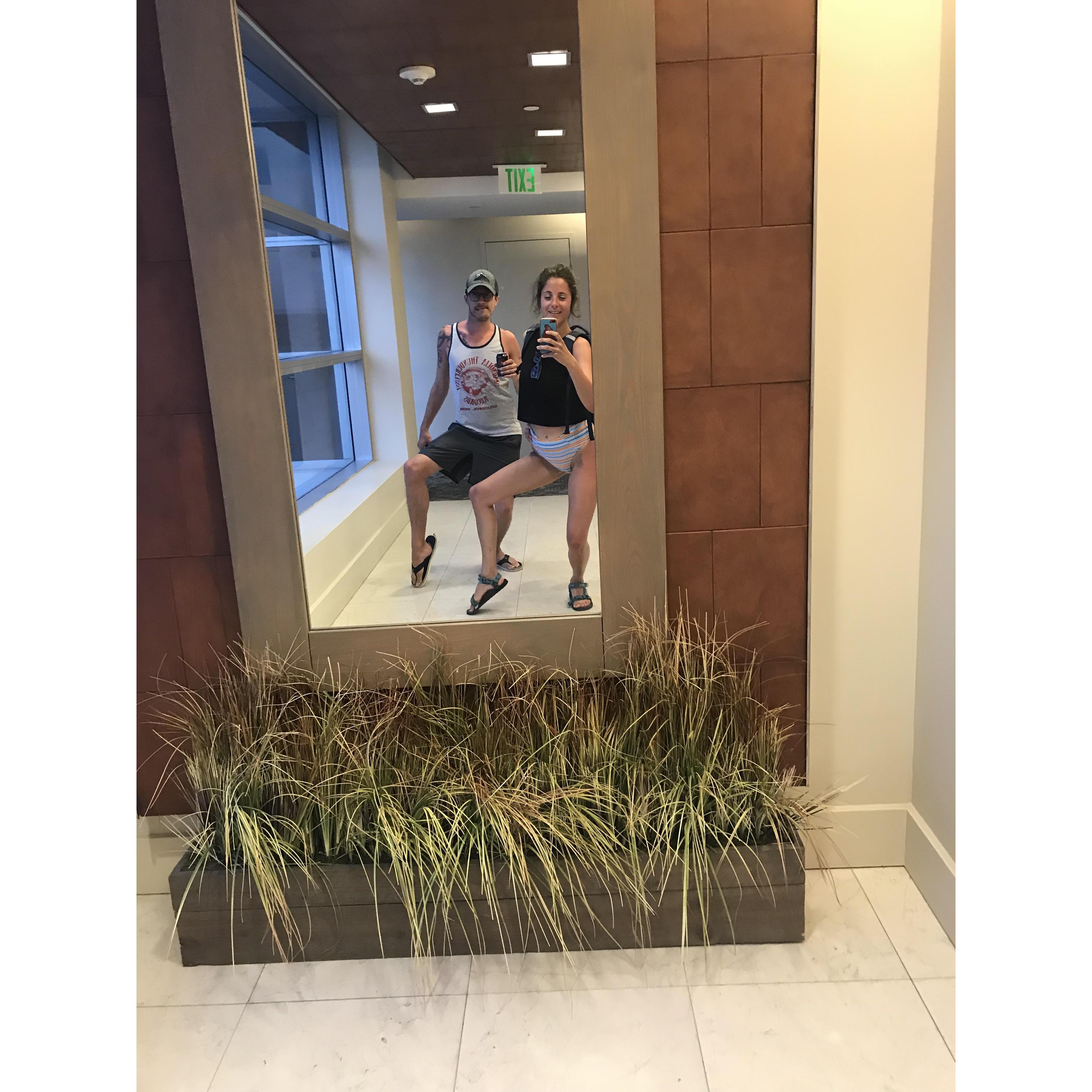 Showing off some leg. Look at how beautiful Cameron's form is. The straight line running from his knee through his toe runs perfectly perpendicular to the ground.