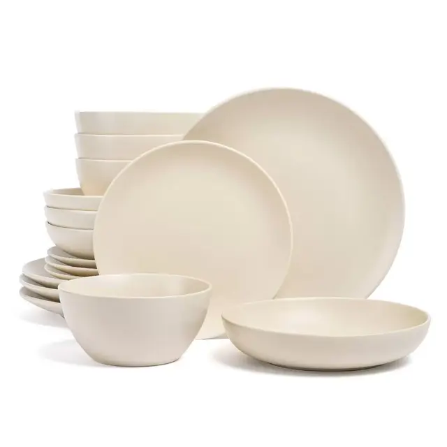 over&back 16pc Couple Hand-Finished Stoneware Dinnerware Set Semi-Matte Ivory: Microwave & Dishwasher Safe, Service for 4