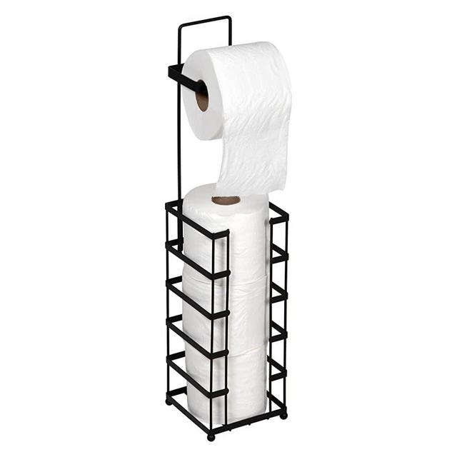 Richards Homewares Vertical Free-Standing Jumbo and Mega Size 4-Rolls Toilet Paper Storage Holder with Dispenser, 5.5 x 5.5 x 24.75-Inch, Matte Black