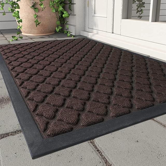 MontVoo-Door Mat- Front Door Mats Outdoor Indoor Entrance-Thick Non Slip Rubber Welcome Mat Indoor Outdoor Doormats for Home Inside Outside Entry Entryway Rug-Shoe Mat Scraper-Brown-17”x30”