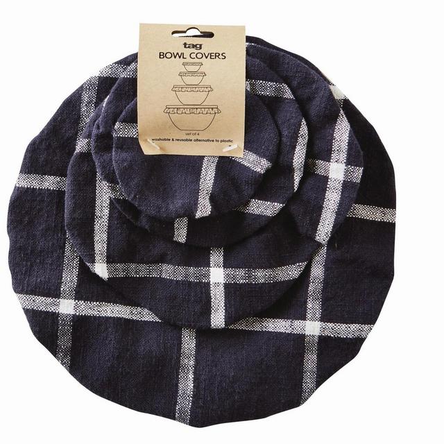 tagltd CLASSIC CHECK BOWL COVER Set of 4 BLACK