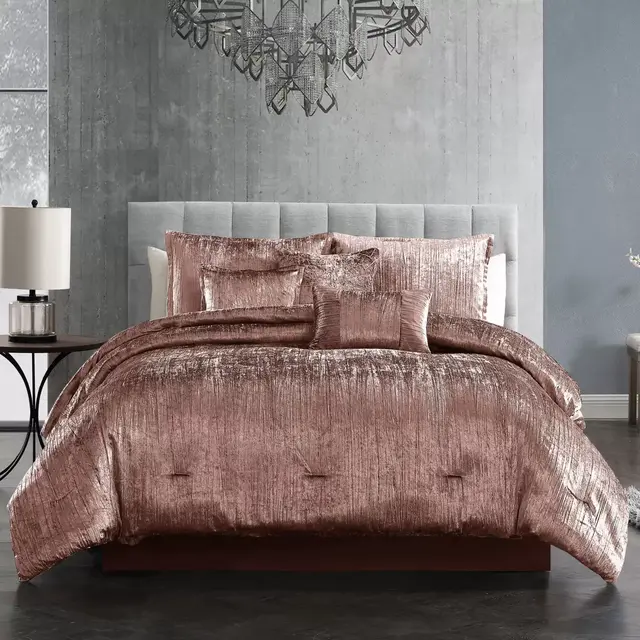 Riverbrook Home Turin Crinkle Velvet 7-Piece King Comforter Set in Blush