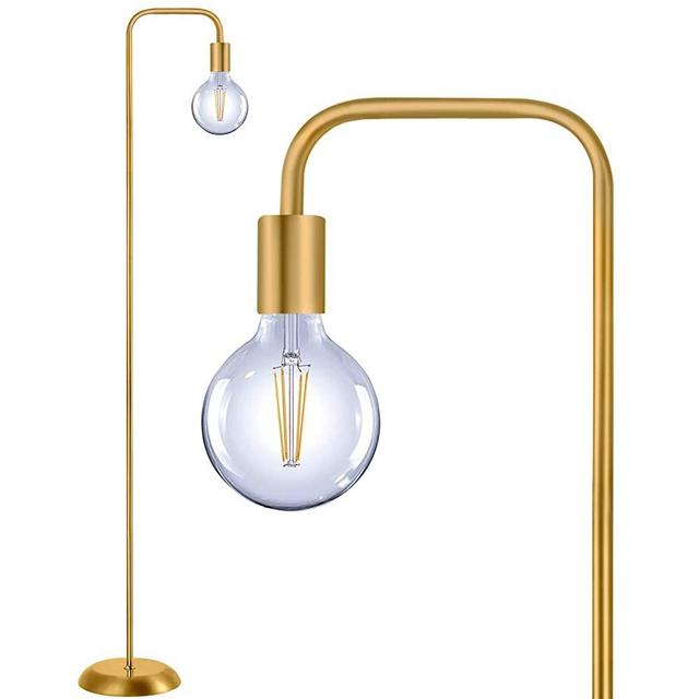 QiMH Industrial Floor Lamp for Living Room,Industrial Tall Standing Lamp with Light Bulb,100% Metal Modern Gold Led Floor Lamp for Home Decor,Bedroom,Reading,Office(E26 Socket,Foot Switch)