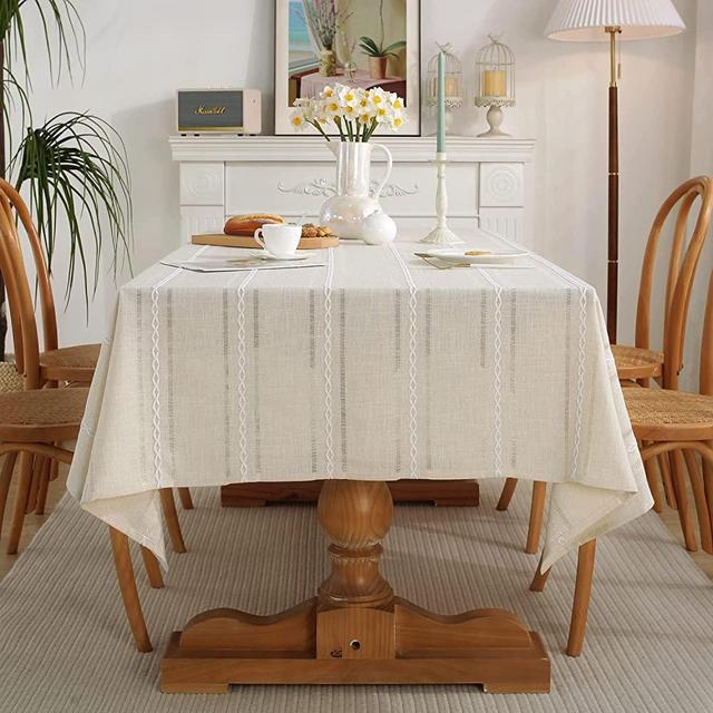 GSG Rustic Linen Table Cloth Boho Style Cream,Kitchen Dining Room Tablecloths for Rectangle Tables, Washable Wrinkle Resistant,60 x 84 inches