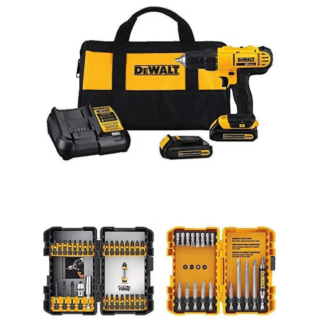 DEWALT 20V MAX* Cordless Drill / Driver Kit with Screwdriver/Drill Bit Set, 100-Piece (DCD771C2 & DWA2FTS100)