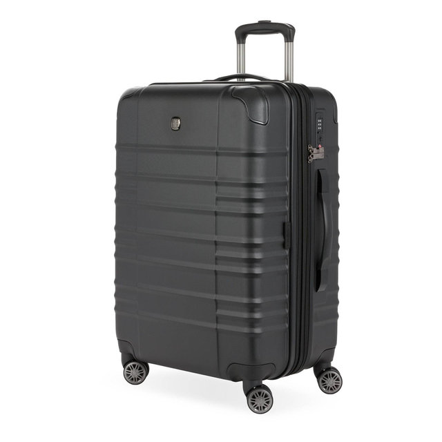 SWISSGEAR Checklite Medium Checked Spinner Suitcase - Black: Polyester Structured Luggage