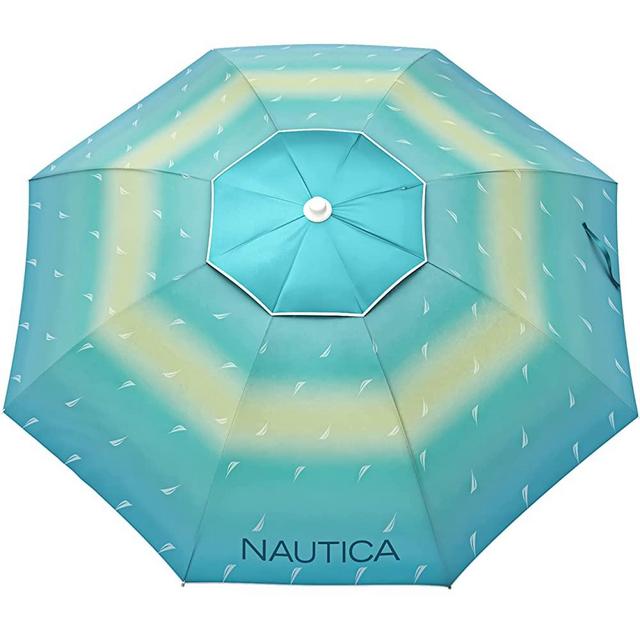 Nautica Beach Umbrella - 7 Ft Heavy Duty Portable Beach Umbrellas for Sand & Sun UPF 50+ Protection, Wind & Sand Anchor for Strong Stability - Large Vented Umbrella for Beach + 2-Way Tilt System