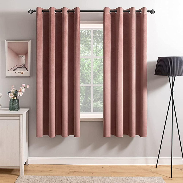 MIULEE Elegant Velvet Curtains Dusty Rose Pink Grommet Curtains Thermal Insulated Soundproof Room Darkening Blackout Curtains / Drapes for Girls & Ladys Living Room/Bedroom Decor 52 x 63 Inch 2 Panels