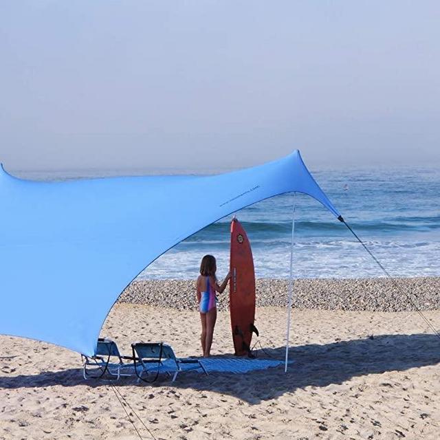 Neso Tents Gigante Beach Tent, 8ft Tall, 11 x 11ft, Biggest Portable Beach Shade, UPF 50+ Sun Protection, Reinforced Corners and Cooler Pocket (Periwinkle Blue)