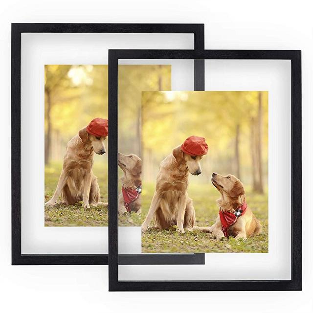 DLQuarts Floating Picture Frames, Floating Display for Fotos 2x3, 3.5x5, 5x7, 8x10 or Full Display Without Floating for 11x14 Fotos, 2 Pack, Weathered Black