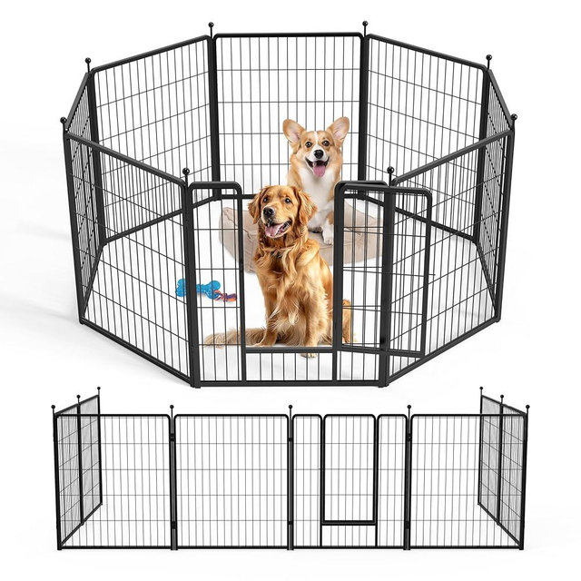 Dog Playpen 32 Inch 8 Panels, Ideal Dog Fence for Small/Medium Dogs Indoor & Outdoor Bliss, Perfect Dog Pen for Camping, Yard, RV, Garden Fence, Black