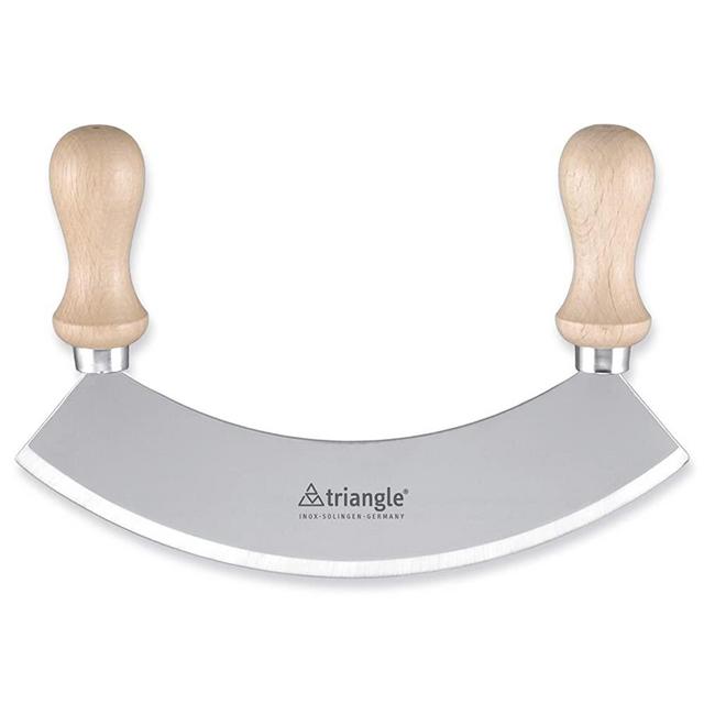 Triangle Germany Mezzaluna Knife, 7 inch Rust-Free Stainless Steel Curved Blade, Professional-Grade Design with Ergonomic Beechwood Handle for Efficient Chopping and Mincing