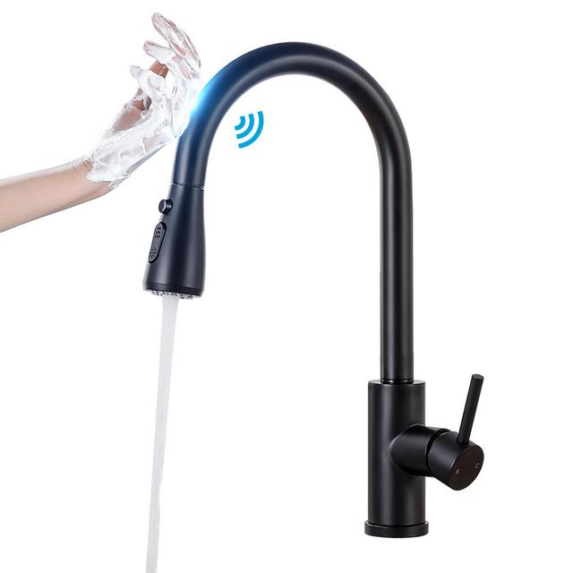 Matte Black Kitchen Touch Sink Faucet with Pull Down Sprayer Touchless
