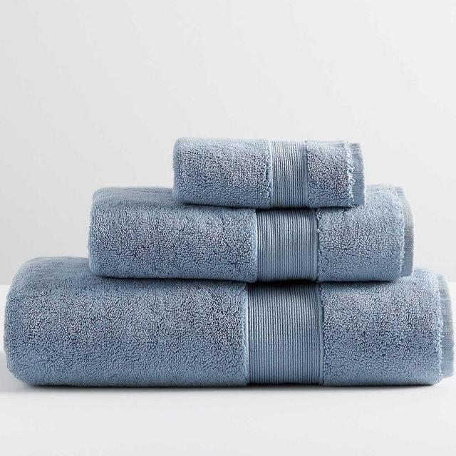 PB Classic Organic Bath, Hand, & Washcloth Towels, Set of 3, Light Blue