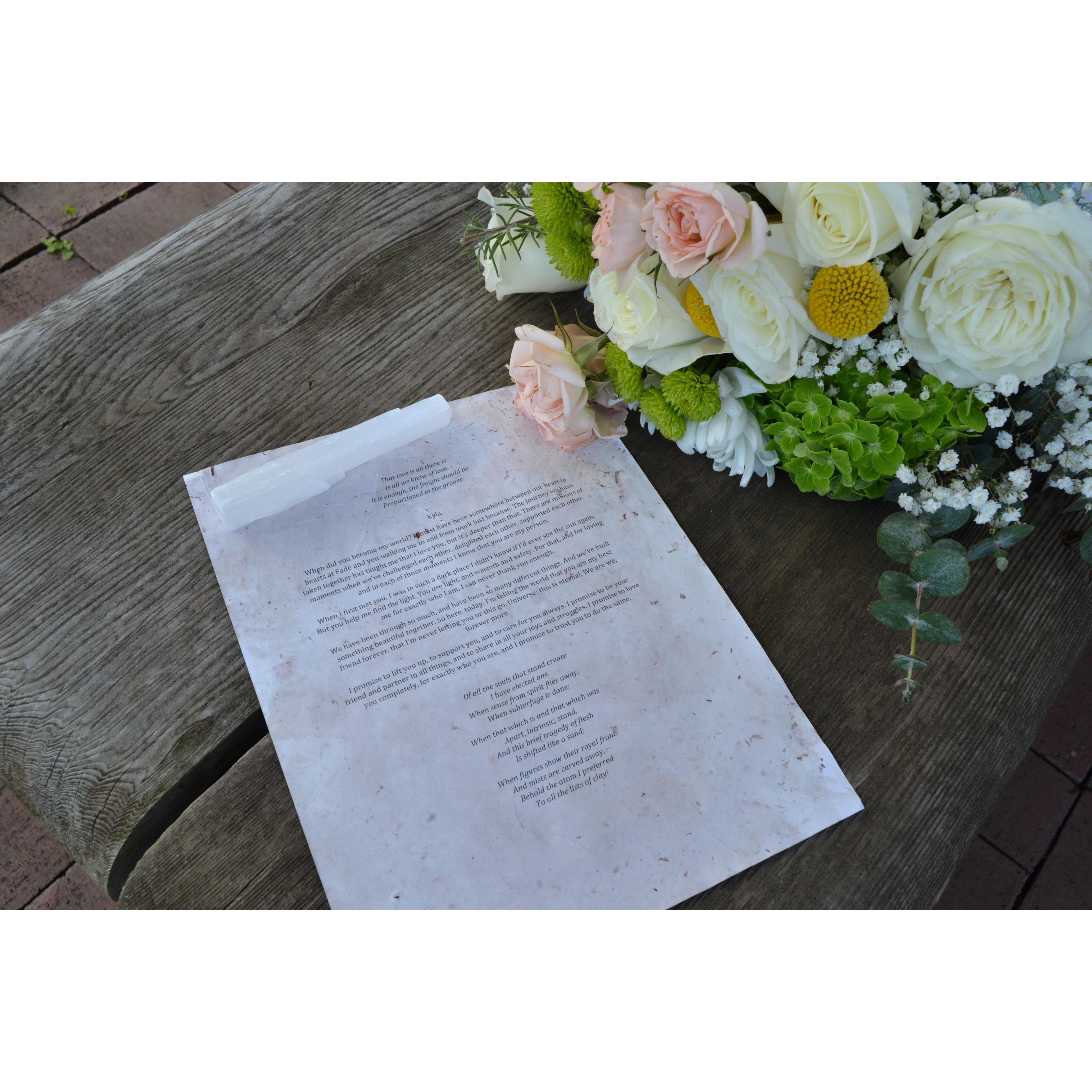 Vows with a bridal bouquet