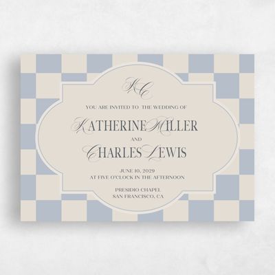 Dusty Blue Wedding Invitation - Sarlat Landscape