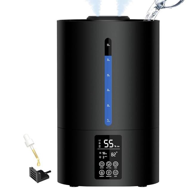 6L Humidifiers for Bedroom Large Room Home, Cool and Warm Humidifiers for Plants Mist Top Fill Desk Humidifiers Essential Oil Diffuser, Quiet Humidifiers with Adjustable Mist,360°Nozzle-Midnight Black