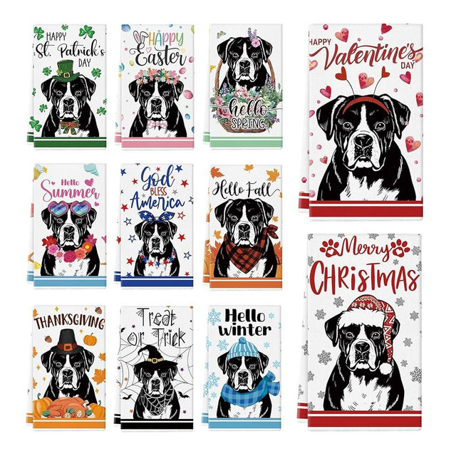 Ciazoxa 11 Pcs Boxer Dogs Kitchen Towels 14x21 Inch Puppy Dog Dish Towel Kitchen Dishcloth Cute Hand Towels for Bathroom Home Decor Christmas Dog Lovers Gift